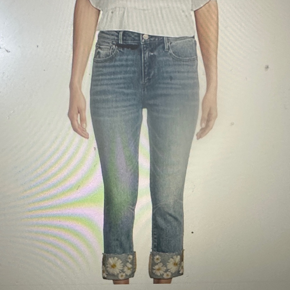 Driftwood Sz 26 Blue Embroidered Cuff Women Jeans